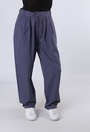HIGH WAISTED TROUSERS PLAIN WIDE TAPERED LEG UK 14 (GW4G)