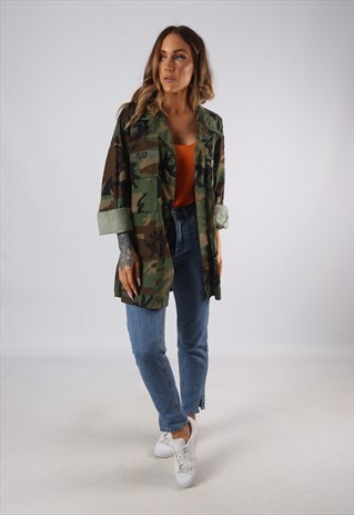 VINTAGE ARMY CAMOUFLAGE JACKET OVERSIZED CAMO UK 14 (JE4F)
