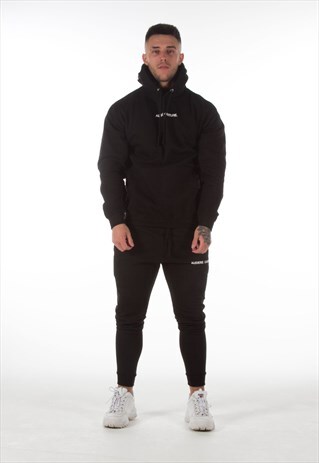 BLACK TEXT LOGO HOOD