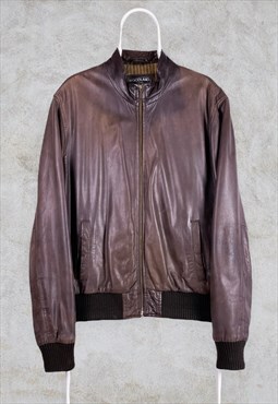 Vintage Brown Leather Jacket Genuine Large