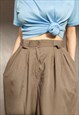 VINTAGE KHAKI CULOTTES, WIDE RETRO SHORTS, HIGH WAIST SHORTS