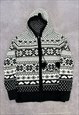 VINTAGE ABSTRACT KNITTED CARDIGAN ZIP UP PATTERNED HOODIE