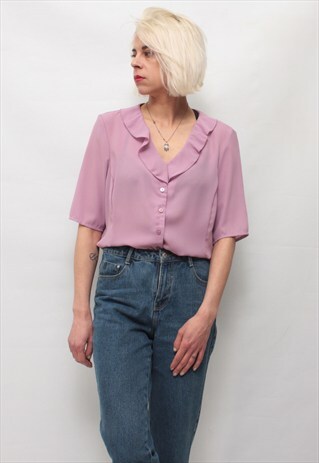 VINTAGE 80' BEAUTIFUL AMAZING CUTE PASTEL PINK LIGHT BLOUSE