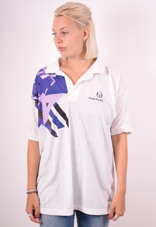 SERGIO TACCHINI WOMENS VINTAGE POLO SHIRT XL WHITE 90S