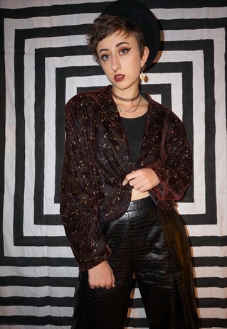 VINTAGE 80'S VELVET BOLERO JACKET WITH GOLD RAINBOW GLITTER