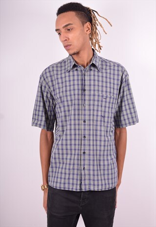 CAMEL MENS VINTAGE SHIRT MEDIUM BLUE CHECK 90'S
