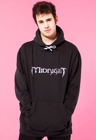 OVERSIZED HOODIE PURPLE LOGO PRINTED SWEATSHIRT BLACK JUMPER