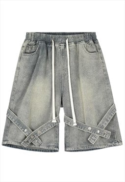 Utility denim shorts jean strap skater pants in vintage blue