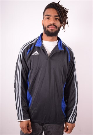 ADIDAS MENS VINTAGE PULLOVER TRACKSUIT TOP XL BLACK 90S