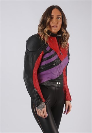 LEATHER BIKER JACKET OVERSIZED SCHUH VINTAGE UK 10 (GKCT)