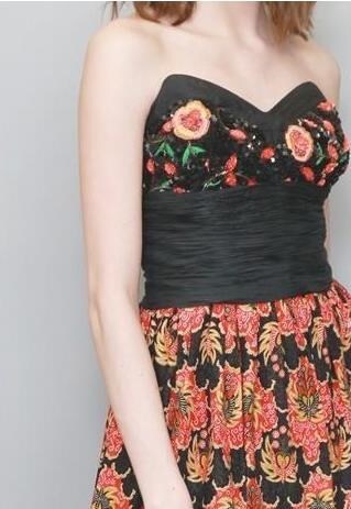 VINTAGE 1980'S BLACK & ORANGE SEQUIN FLORAL BRALETTE TOP