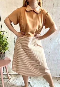 Vintage Cream Striped Collar 70's Thick Midi Dress