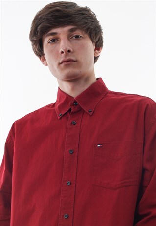 VINTAGE TOMMY HILFIGER 90S RED LONG SLEEVE