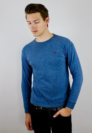 VINTAGE 90S RALPH LAUREN LONG SLEEVE LOGO T-SHIRT GREY/BLUE