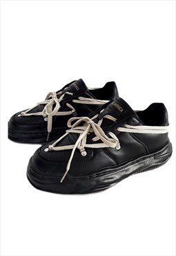 Distressed Platform sneakers speed hooks shoes in black