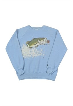 Vintage Minnesota Fish Print Sweatshirt Blue Ladies Small