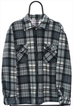 Vintage Grey Check Fleece Flannel Shirt Jacket