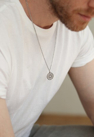LOTUS CHAIN NECKLACE FOR MEN SILVER YOGA CROWN CHAKRA GIFT