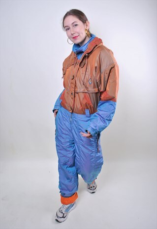 VINTAGE MULTICOLOR SKI SUIT, WOMAN SNOW SUIT WITH EMBROIDERY
