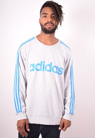 ADIDAS MENS VINTAGE SWEATSHIRT JUMPER XL GREY 90S