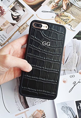 BLACK CROC EFFECT LEATHER PERSONALISED IPHONE CASE