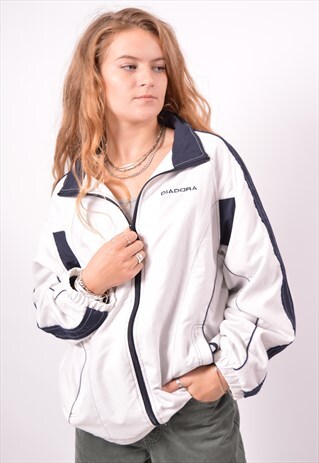 VINTAGE DIADORA TRACKSUIT TOP JACKET WHITE