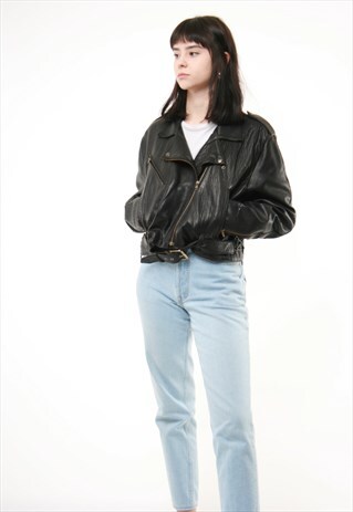 90S VINTAGE RARE LEATHER BIKER MOTO JACKET BOMBER 675
