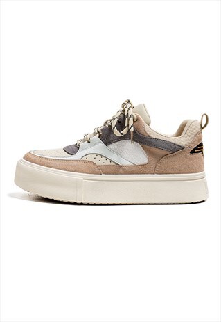 CHUNKY SOLE TRAINERS RETRO SUEDE SNEAKERS SKATE SHOES CREAM
