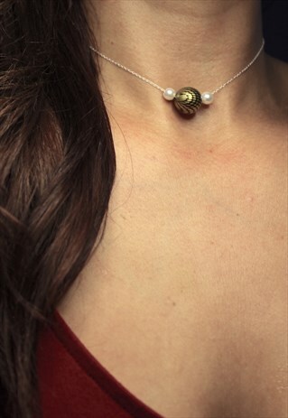 YELLOW SNAKESKIN PRINT 925 STERLING SILVER CHOKER