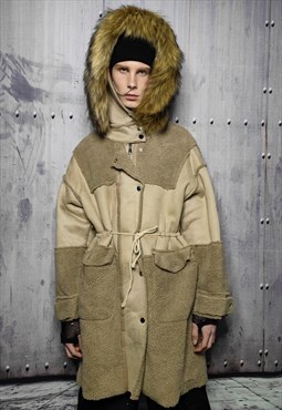 Contrast fleece jacket Y2K parka velvet feel coat in cream