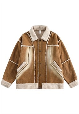 Waxed fleece padded jacket mountain bomber jacket in brown