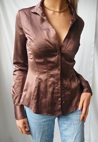 VINTAGE REVIVAL 1980'S ROBERTO CAVALLI BROWN SHIRT