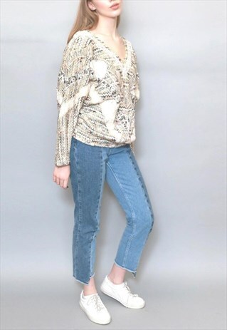 VINTAGE 1990'S AMAZING MIXED KNIT BEIGE COSY JUMPER