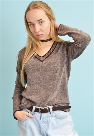 90'S RETRO MONOCHROME V-NECK KNITTED JUMPER TOP