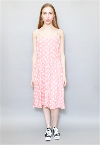 VINTAGE 1990'S PINK BUTTERFLY PRINT BUTTON FRONT MIDI DRESS