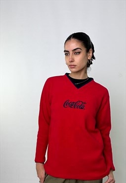 Red 90s Coca Cola Embroidered Fleece Sweatshirt