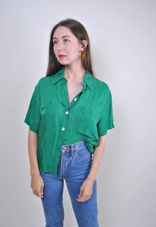 90S GREEN CASUAL VOCATION SHIRT WITH SHORT SLEEVE, SIZE M