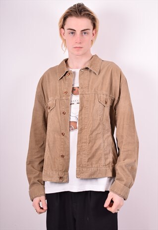 MENS VINTAGE CORDUROY SHIRT LARGE BROWN 90'S