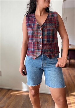 Vintage 80s Plaid woven waistcoat