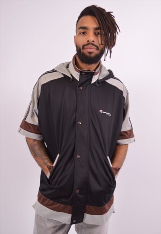 CHAMPION MENS VINTAGE TRACKSUIT TOP JACKET LARGE BLACK 90S