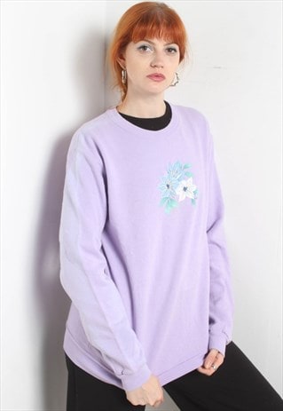 VINTAGE 90'S FLORAL PRINT USA SWEATSHIRT PURPLE