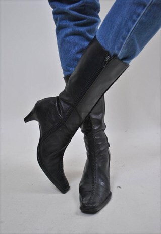 VINTAGE WOMEN BLACK ITALIAN HEELED AUTUMN SHOES