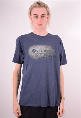 COLUMBIA MENS VINTAGE T-SHIRT TOP LARGE BLUE 90S