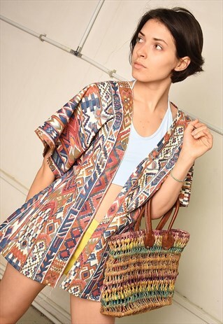 70'S STYLE RETRO BOHO ETHNIC PATTERN KIMONO JACKET