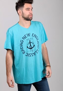 ETIREL Campus Sportswear Vintage Blue V-Neck T-shirt.