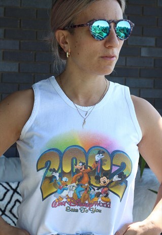 VINTAGE Y2K WHITE WALT DISNEY WORLD CROPPED RAW HEM T SHIRT