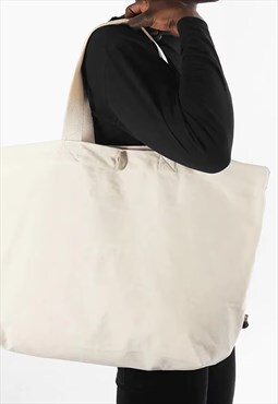 Large Toggle Organic Cotton Shoulder Tote Bag - Cream Tan