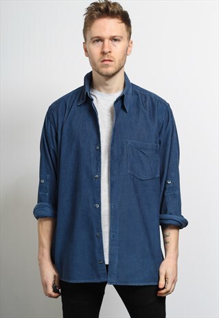 VINTAGE CORDUROY CORD SHIRT BLUE