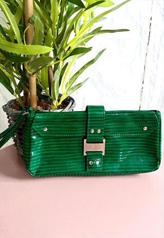 Vintage Green Striped Y2K Clutch Bag