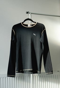 Vintage Puma Black & Beige Long Sleeve T-Shirt